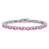 14k White Gold Oval Created Pink Sapphire and Diamond Bracelet-BM7147-CPS-010-WA