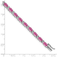 14k White Gold Oval Created Pink Sapphire and Diamond Bracelet-BM7147-CPS-010-WA