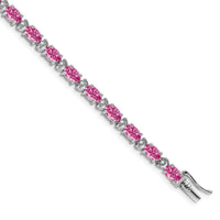 14k White Gold Oval Created Pink Sapphire and Diamond Bracelet-BM7147-CPS-010-WA
