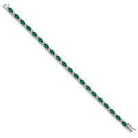 14k White Gold Oval Created Emerald and Diamond Bracelet-BM7147-EM-010-WA