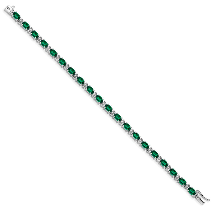 14k White Gold Oval Created Emerald and Diamond Bracelet-BM7147-EM-010-WA