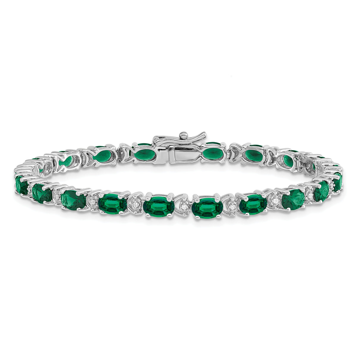 14k White Gold Oval Created Emerald and Diamond Bracelet-BM7147-EM-010-WA