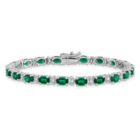 14k White Gold Oval Created Emerald and Diamond Bracelet-BM7147-EM-010-WA
