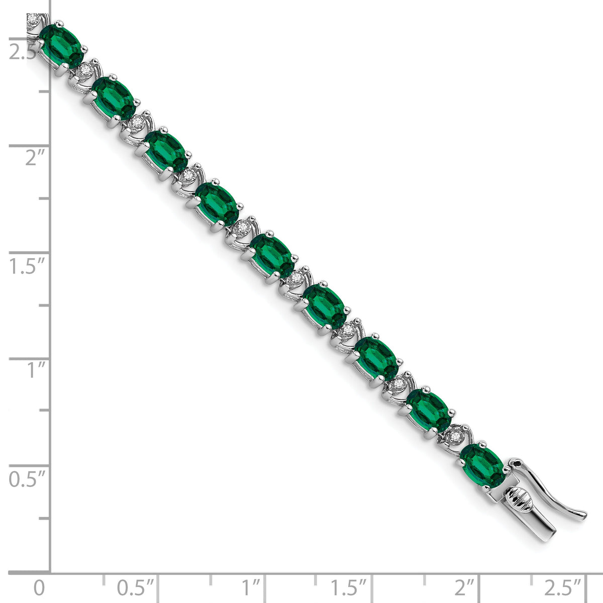 14k White Gold Oval Created Emerald and Diamond Bracelet-BM7147-EM-010-WA