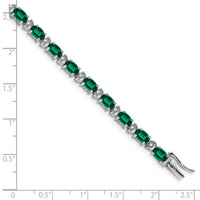 14k White Gold Oval Created Emerald and Diamond Bracelet-BM7147-EM-010-WA