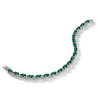 14k White Gold Oval Created Emerald and Diamond Bracelet-BM7147-EM-010-WA