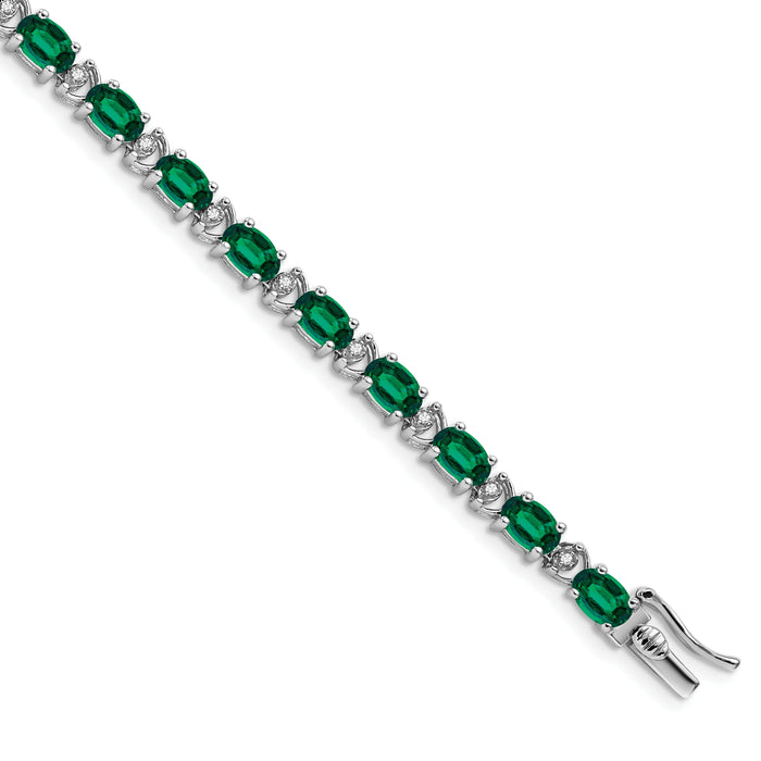 14k White Gold Oval Created Emerald and Diamond Bracelet-BM7147-EM-010-WA