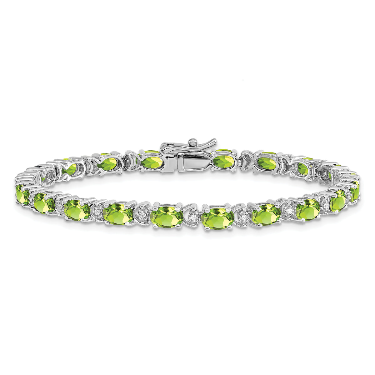 14k White Gold Oval Peridot and Diamond Bracelet-BM7147-PE-010-WA