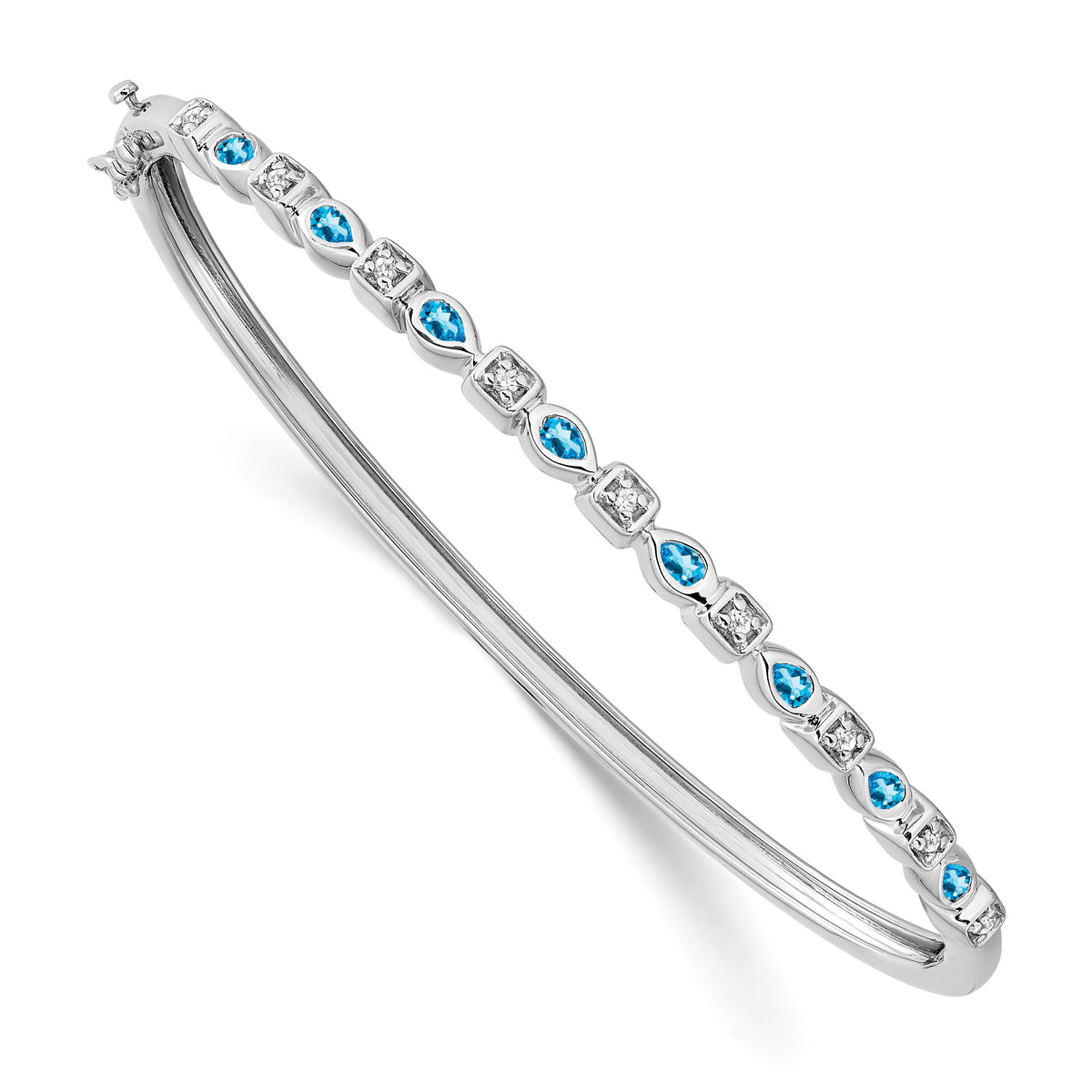 14k White Gold Blue Topaz and Diamond Bangle-BM7222-BT-011-WA