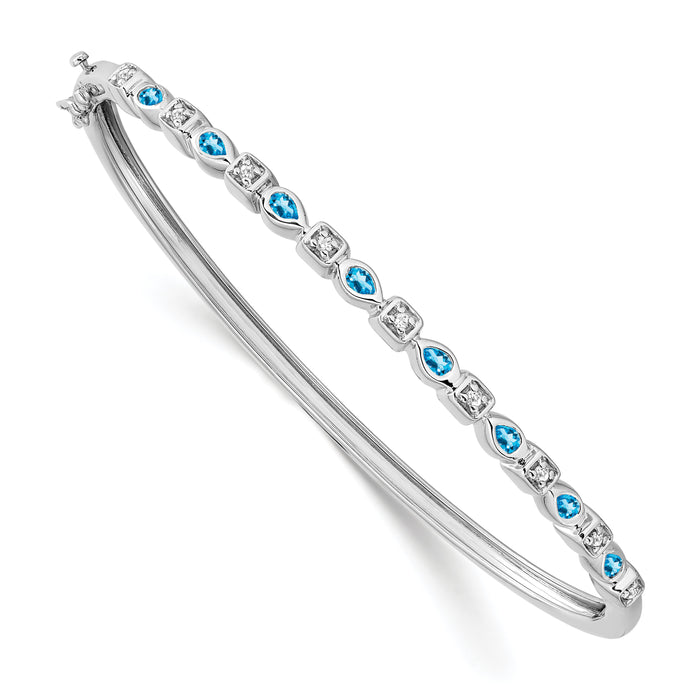 14k White Gold Blue Topaz and Diamond Bangle-BM7222-BT-011-WA