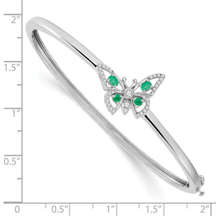 14k White Gold Emerald and Diamond Butterfly Bangle-BM7257-EM-017-WA