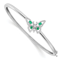 14k White Gold Emerald and Diamond Butterfly Bangle-BM7257-EM-017-WA