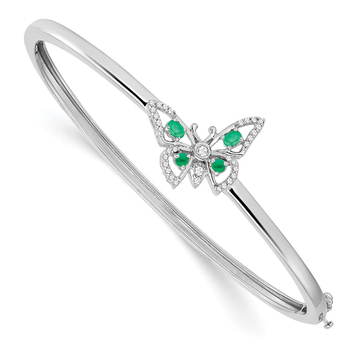 14k White Gold Emerald and Diamond Butterfly Bangle-BM7257-EM-017-WA