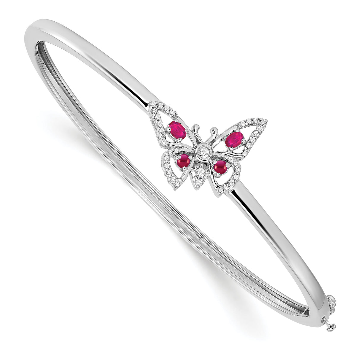14k White Gold Ruby and Diamond Butterfly Bangle-BM7257-RU-017-WA