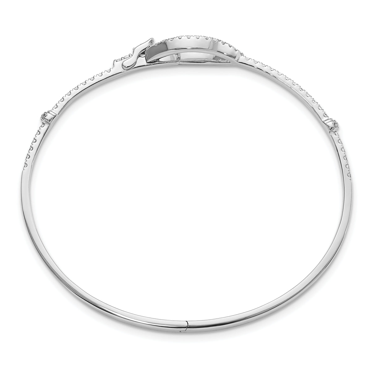 14k White Gold Polished Diamond Oval Buckle Hinged Bangle-BM8390-088-WA