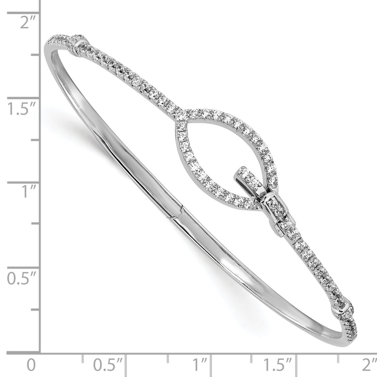 14k White Gold Polished Diamond Oval Buckle Hinged Bangle-BM8390-088-WA