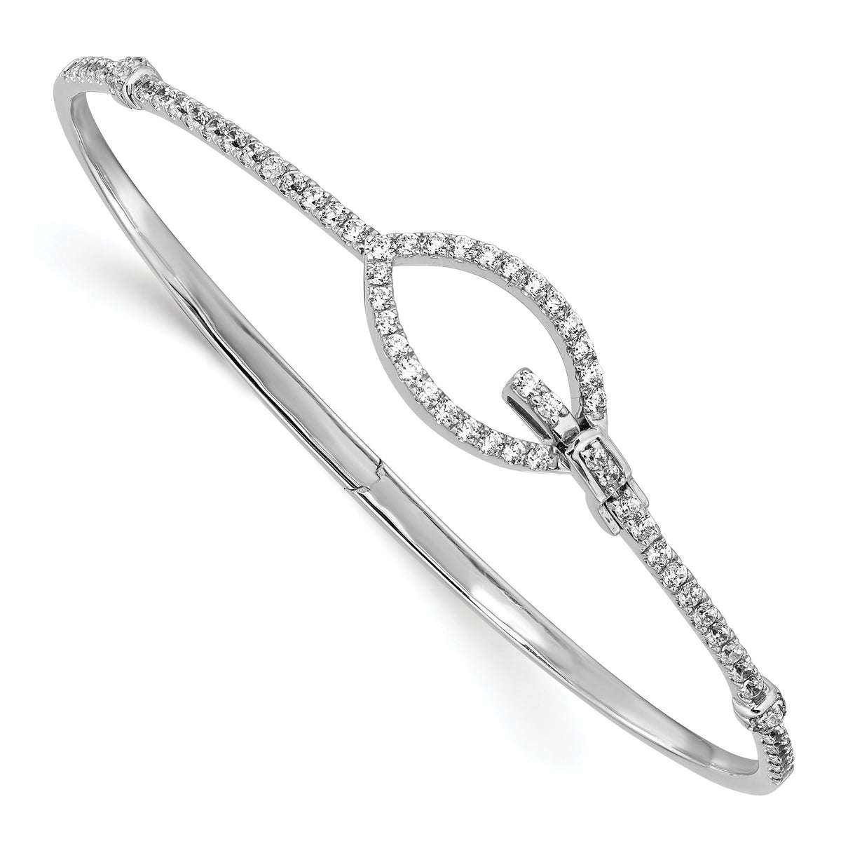 14k White Gold Polished Diamond Oval Buckle Hinged Bangle-BM8390-088-WA