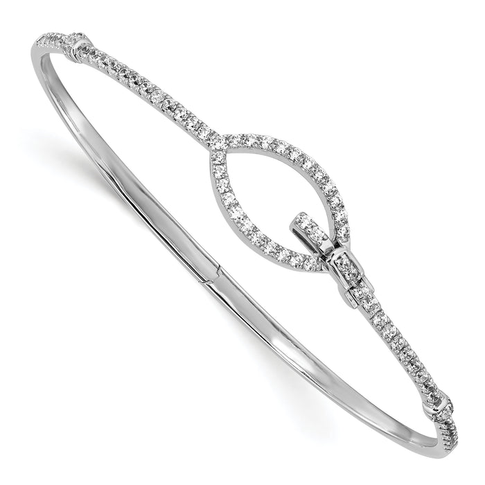 14k White Gold Polished Diamond Oval Buckle Hinged Bangle-BM8390-088-WA