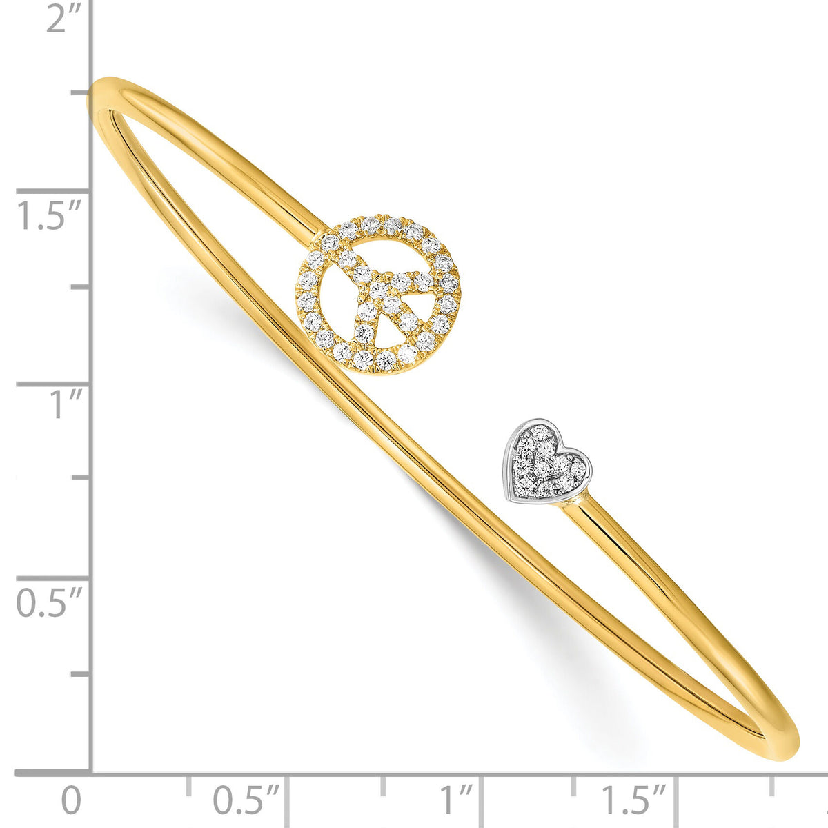 14k Two-tone Diamond Peace & Heart Cuff Bangle-BM8399-026-YWA