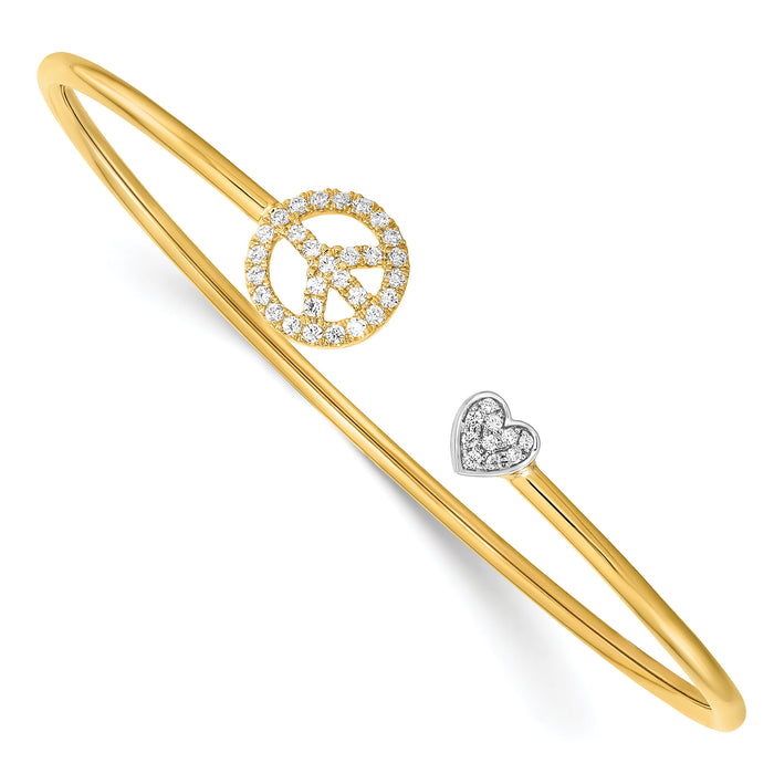 14k Two-tone Diamond Peace & Heart Cuff Bangle-BM8399-026-YWA