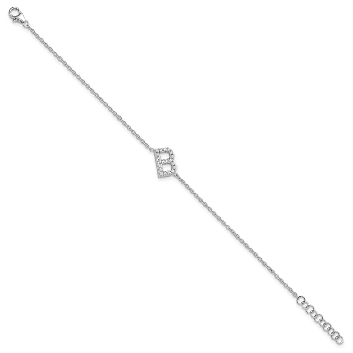 14KW Diamond Sideways Letter B w/ 1in ext. Bracelet-BM9951B-025-WA