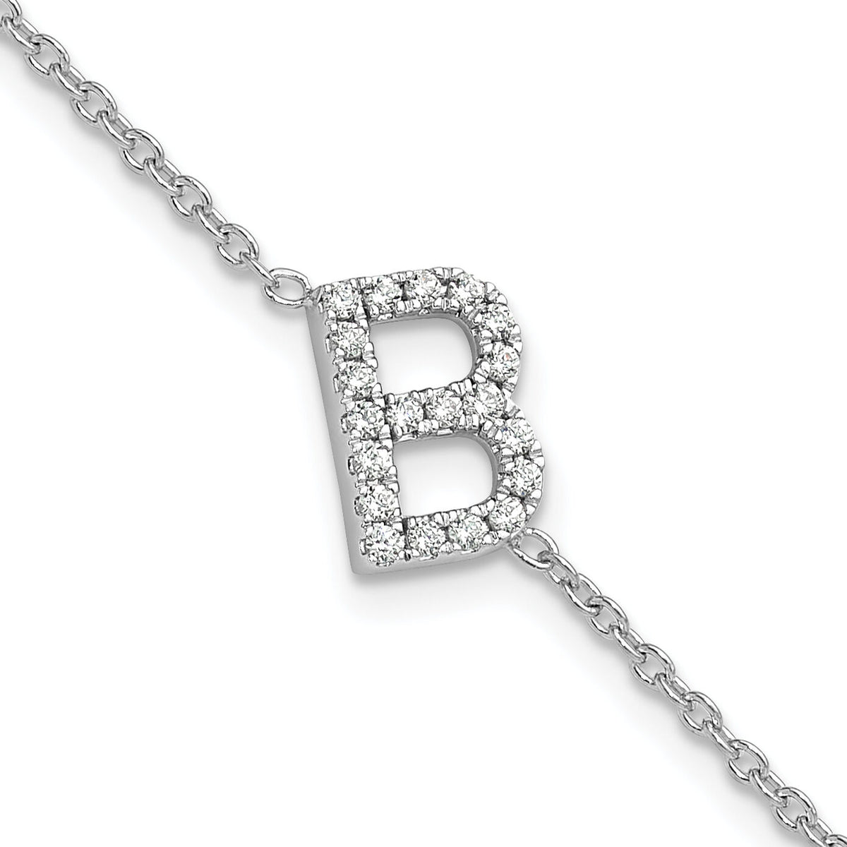 14KW Diamond Sideways Letter B w/ 1in ext. Bracelet-BM9951B-025-WA