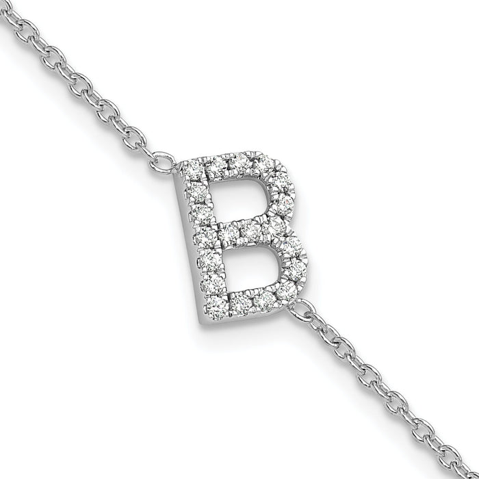 14KW Diamond Sideways Letter B w/ 1in ext. Bracelet-BM9951B-025-WA