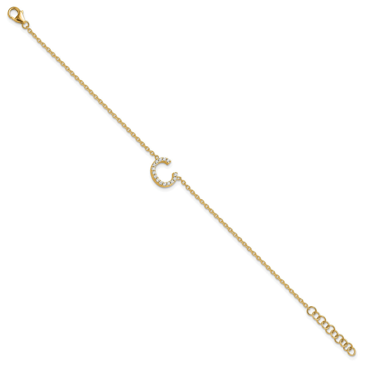 14K Diamond Sideways Letter C w/ 1in ext. Bracelet-BM9951C-018-YA