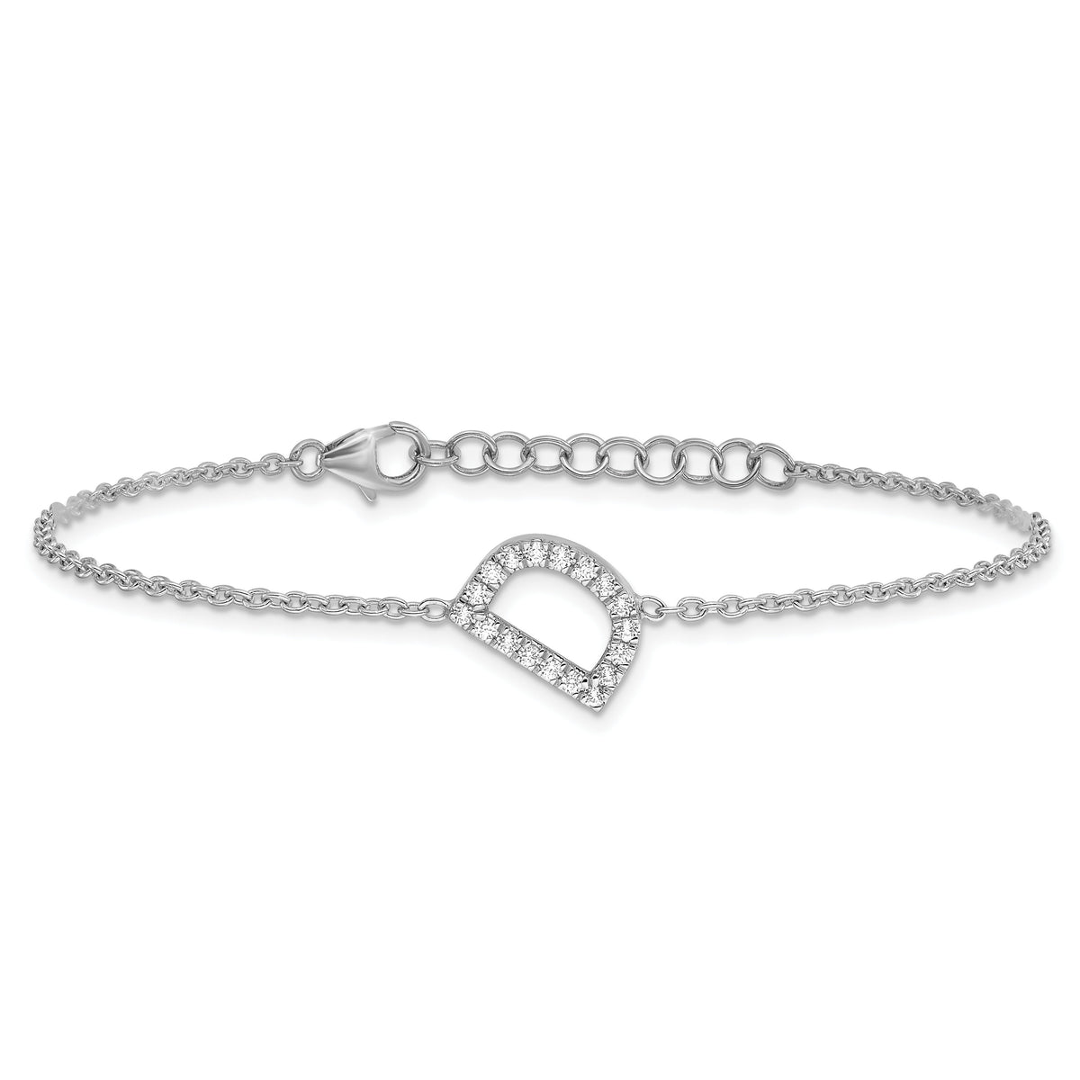 14KW Diamond Sideways Letter D w/ 1in ext. Bracelet-BM9951D-022-WA