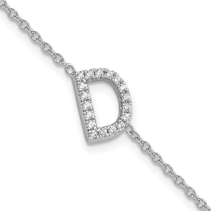 14KW Diamond Sideways Letter D w/ 1in ext. Bracelet-BM9951D-022-WA