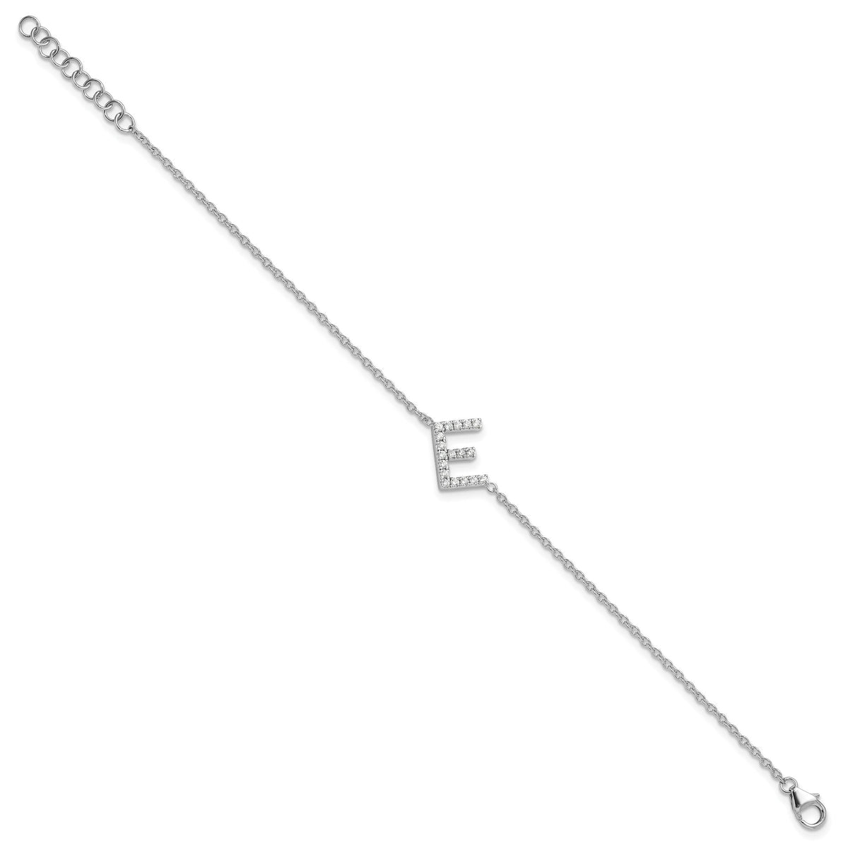 14KW Diamond Sideways Letter E w/ 1in ext. Bracelet-BM9951E-022-WA