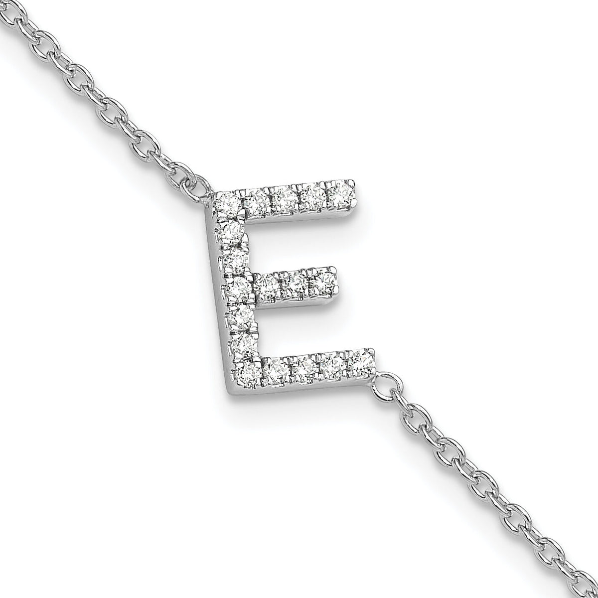 14KW Diamond Sideways Letter E w/ 1in ext. Bracelet-BM9951E-022-WA
