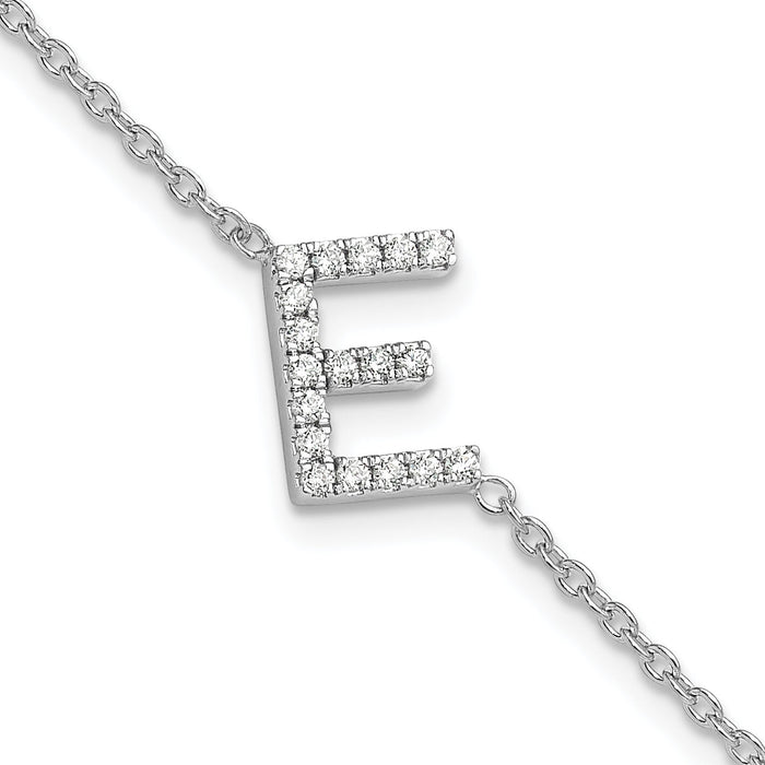 14KW Diamond Sideways Letter E w/ 1in ext. Bracelet-BM9951E-022-WA