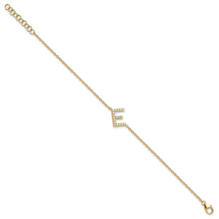 14K Diamond Sideways Letter E w/ 1in ext. Bracelet-BM9951E-022-YA