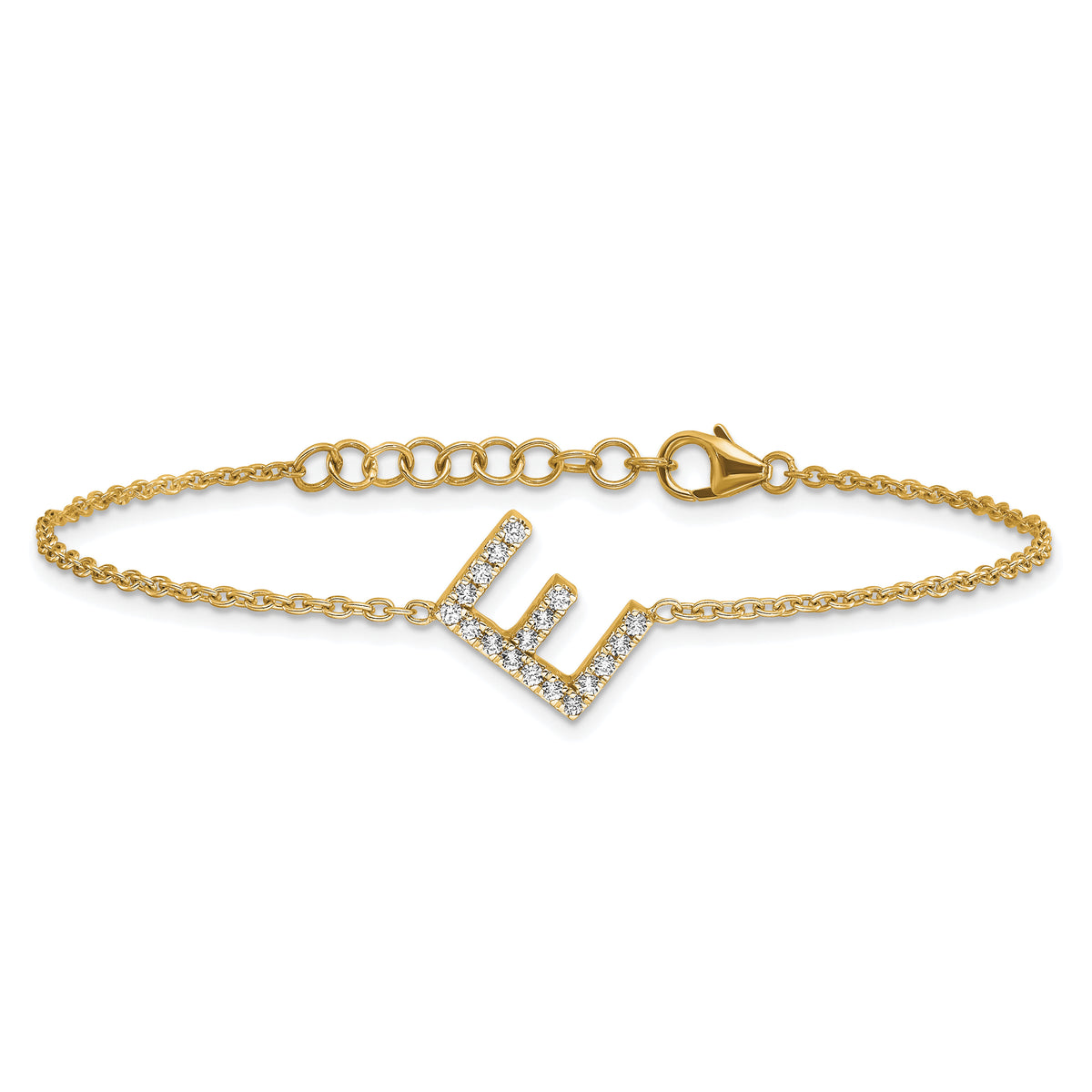 14K Diamond Sideways Letter E w/ 1in ext. Bracelet-BM9951E-022-YA