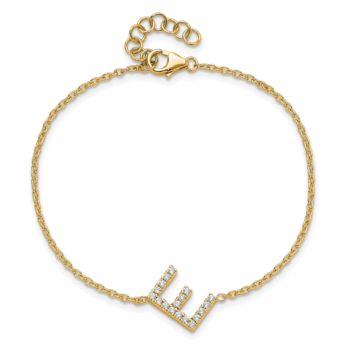 14K Diamond Sideways Letter E w/ 1in ext. Bracelet-BM9951E-022-YA