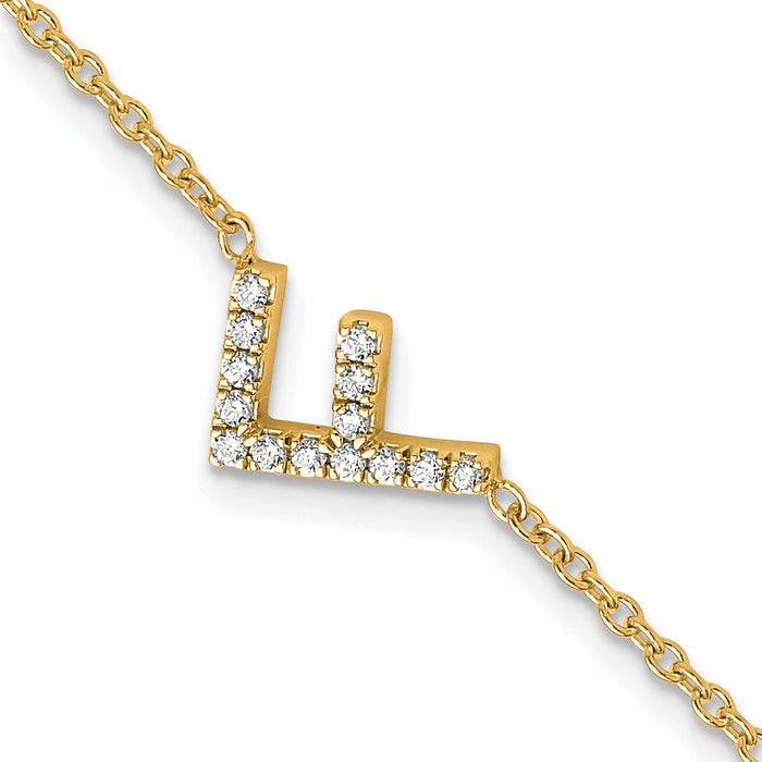 14K Diamond Sideways Letter F w/ 1in ext.Bracelet-BM9951F-017-YA