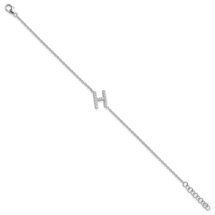 14KW Diamond Sideways Letter H  w/ 1in ext. Bracelet-BM9951H-020-WA