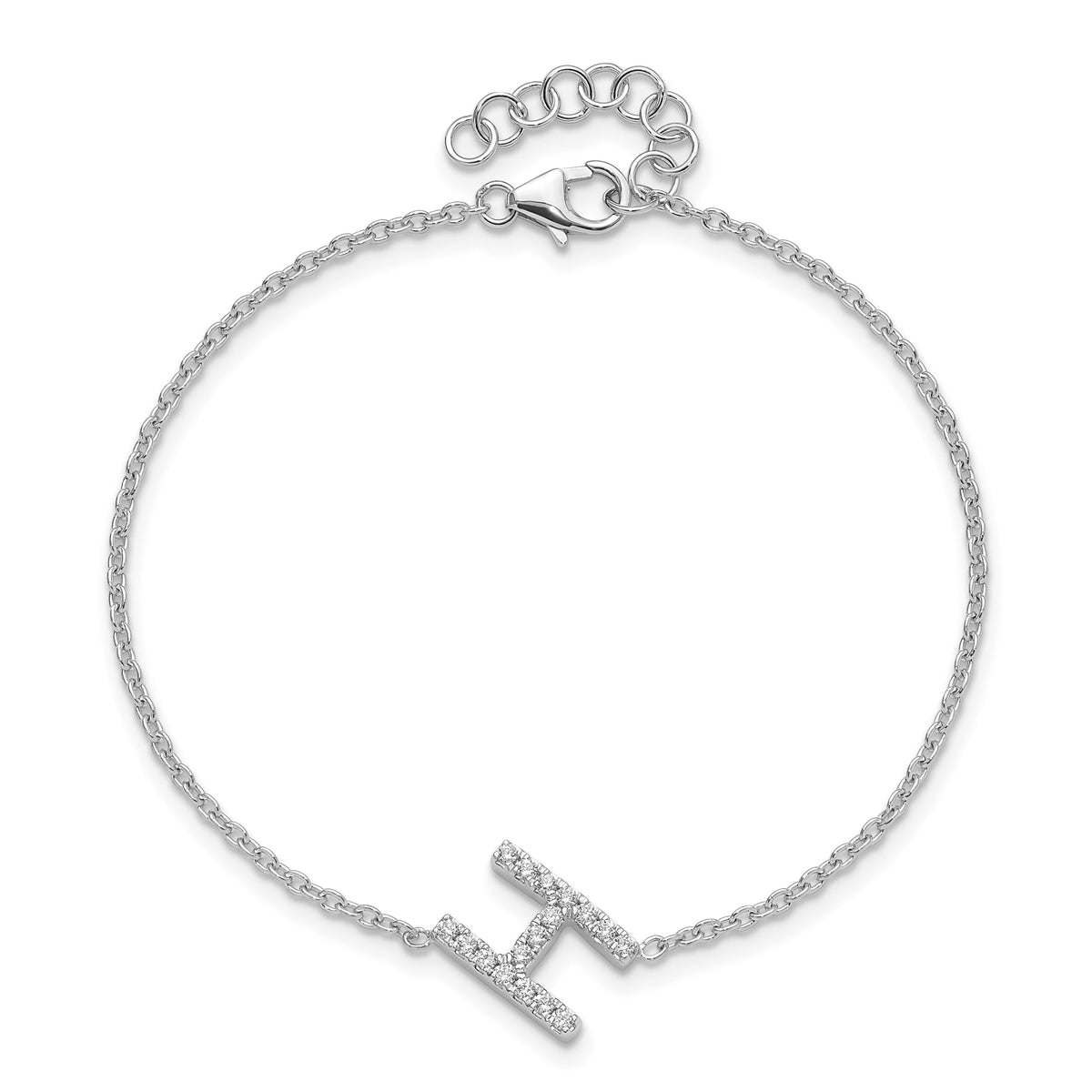 14KW Diamond Sideways Letter H  w/ 1in ext. Bracelet-BM9951H-020-WA