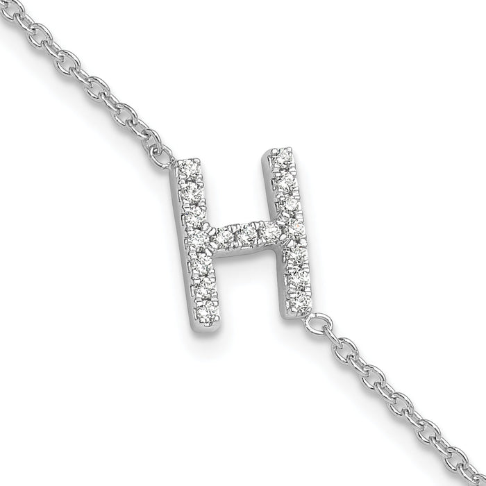 14KW Diamond Sideways Letter H  w/ 1in ext. Bracelet-BM9951H-020-WA