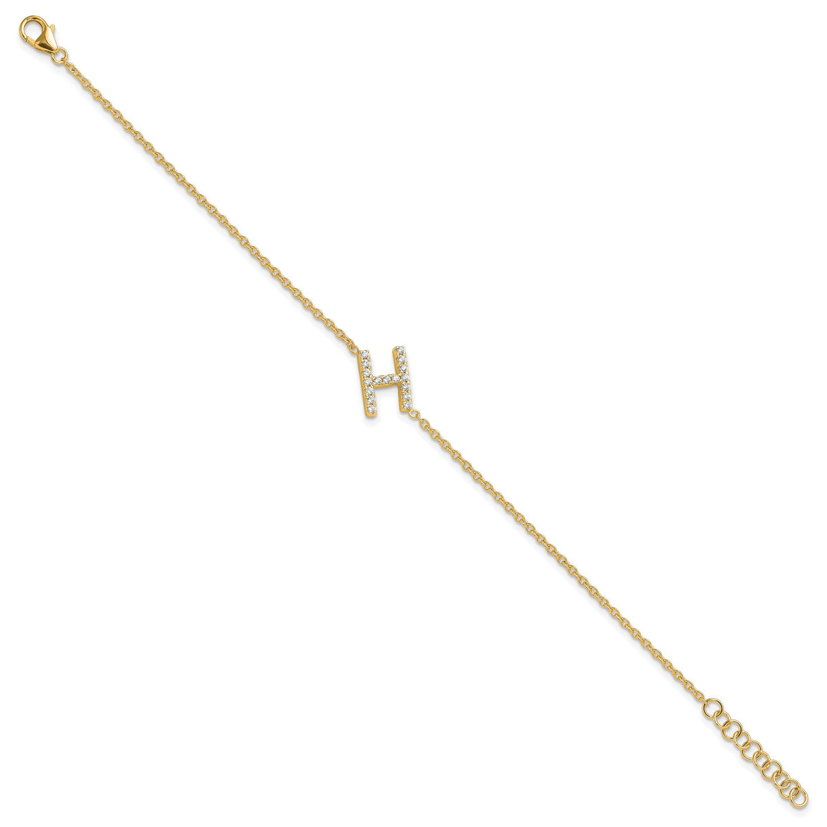 14K Diamond Sideways Letter H  w/ 1in ext. Bracelet-BM9951H-020-YA