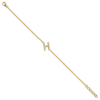 14K Diamond Sideways Letter H  w/ 1in ext. Bracelet-BM9951H-020-YA