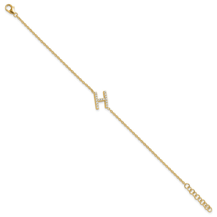 14K Diamond Sideways Letter H  w/ 1in ext. Bracelet-BM9951H-020-YA