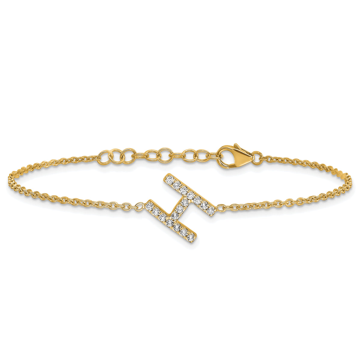 14K Diamond Sideways Letter H  w/ 1in ext. Bracelet-BM9951H-020-YA