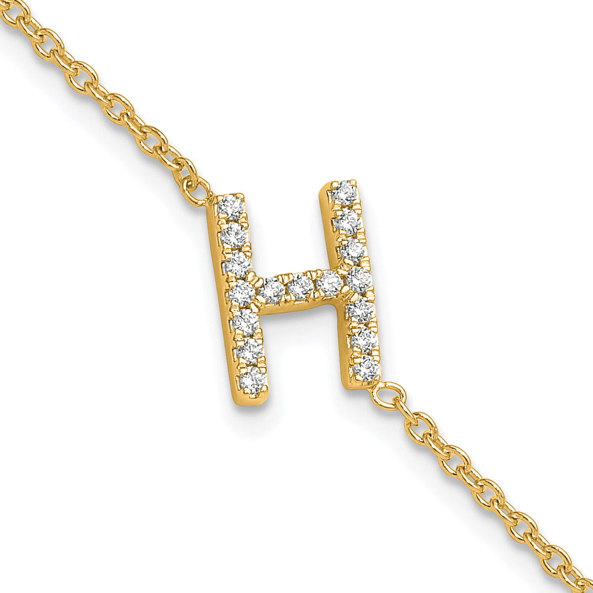 14K Diamond Sideways Letter H  w/ 1in ext. Bracelet-BM9951H-020-YA