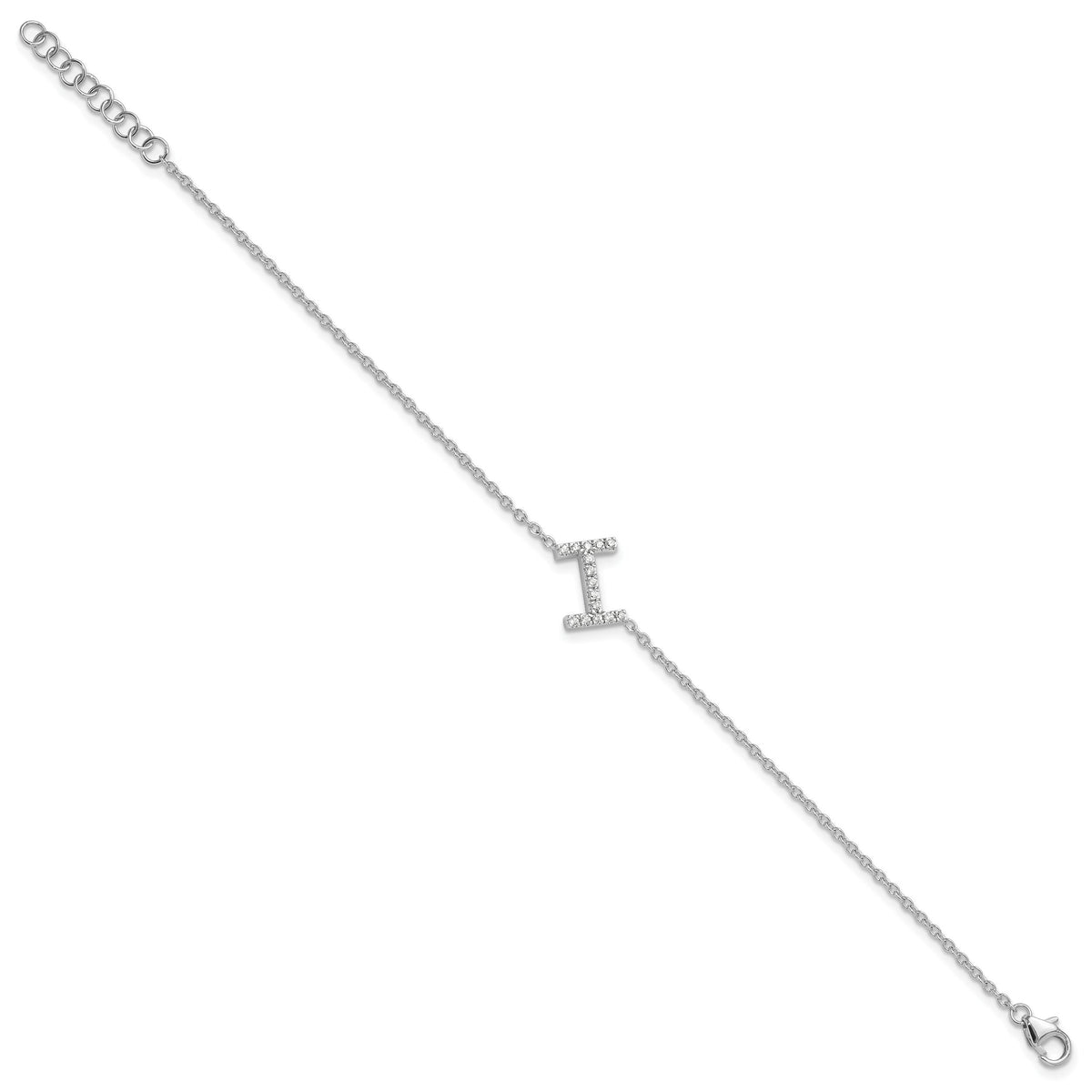 14KW Diamond Sideways Letter I w/ 1in ext. Bracelet-BM9951I-018-WA