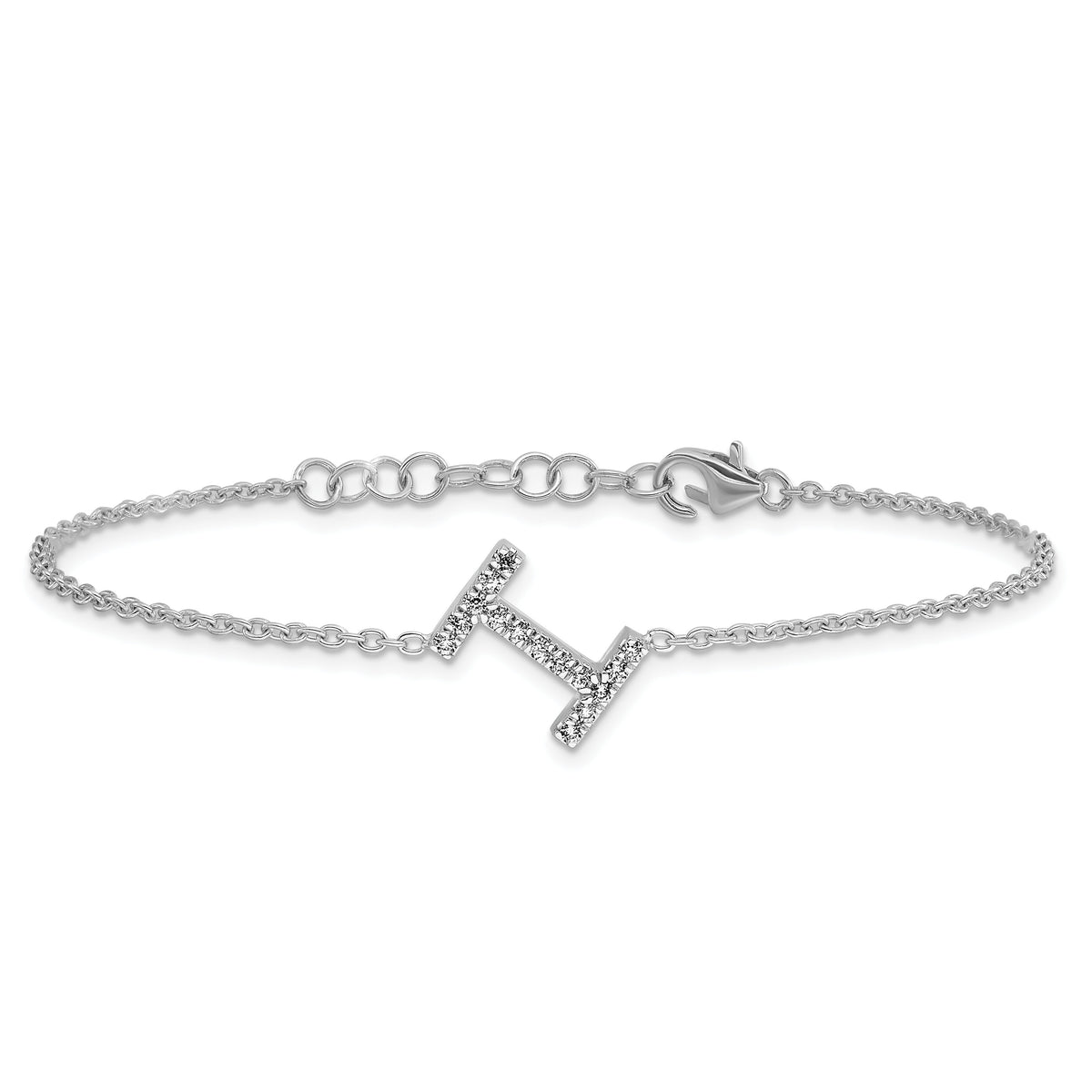 14KW Diamond Sideways Letter I w/ 1in ext. Bracelet-BM9951I-018-WA