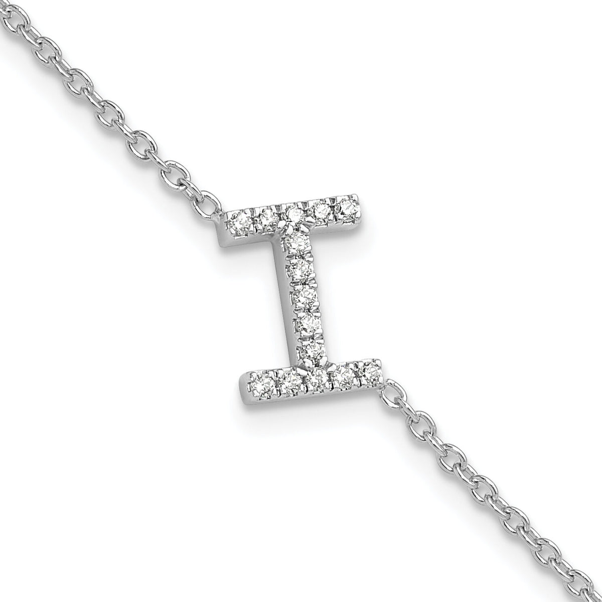 14KW Diamond Sideways Letter I w/ 1in ext. Bracelet-BM9951I-018-WA