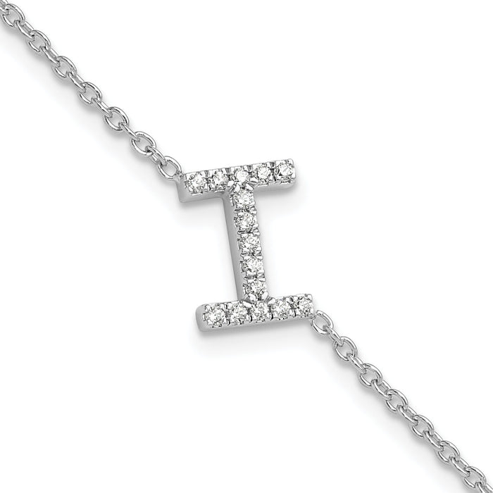 14KW Diamond Sideways Letter I w/ 1in ext. Bracelet-BM9951I-018-WA