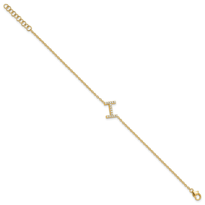 14K Diamond Sideways Letter I w/ 1in ext. Bracelet-BM9951I-018-YA